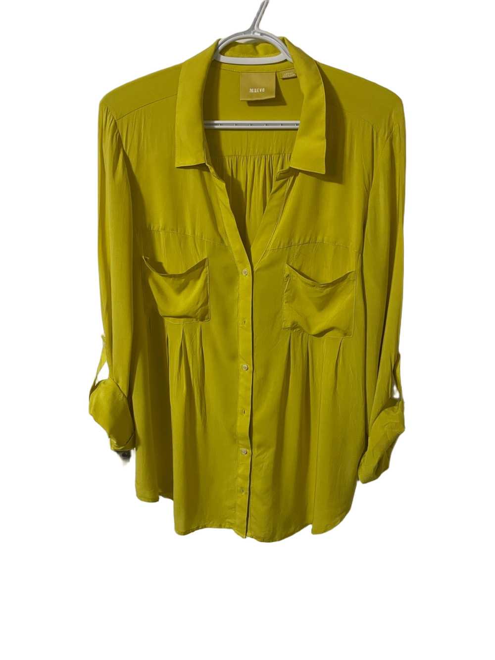 Maeve Button-Down Shirt in Bright Chartreuse Size Large